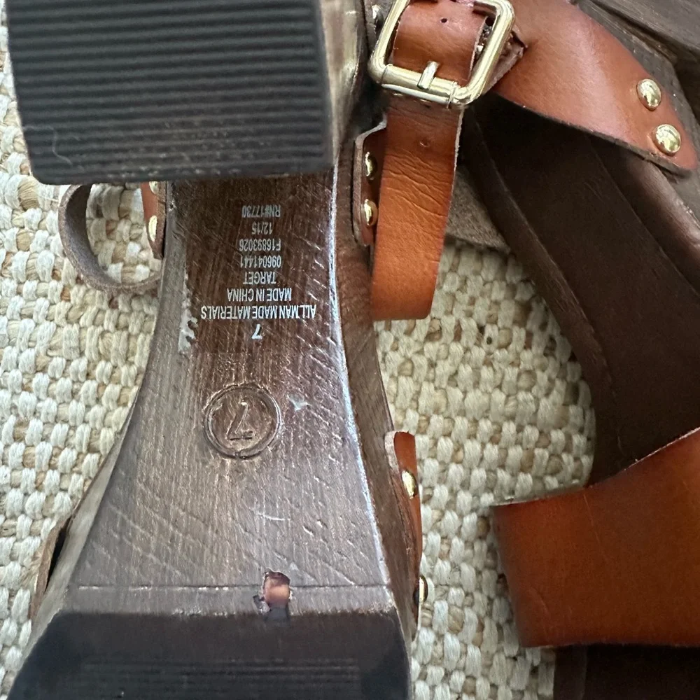 Aldo Tan Brown Leather Platform Block Heel Sandals - Picture 2 of 4